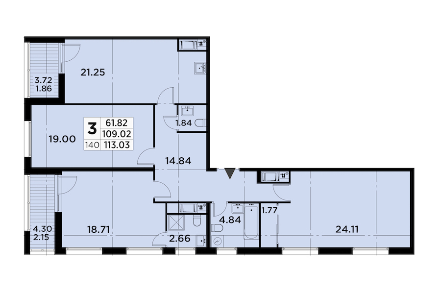 3-комнатная квартира 113.03 м², 12/14 эт., ЖК «GloraX City Zanevsky»